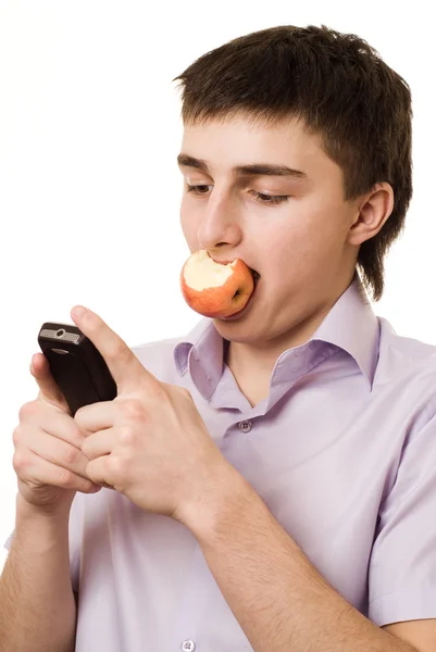 Φοιτητής τρώει ένα μήλο — Φωτογραφία Αρχείου