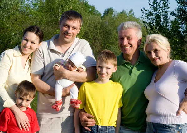 Groot gezin in het park — Stockfoto