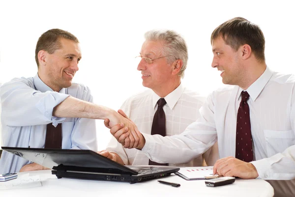 Három üzletemberek egy fehér — Stock Fotó