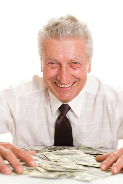 Älterer Mann im Besitz von Geld — Stockfoto