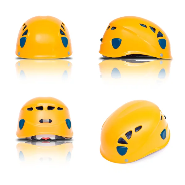 Três vista e axonometria de capacete de escalada laranja — Fotografia de Stock