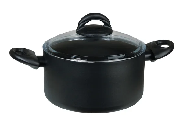 Saucepan with a glass cover — Zdjęcie stockowe