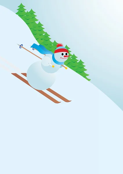 Snowman on skis. — Stock Photo, Image