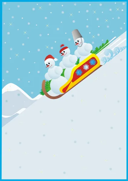 在雪橇上的雪人 — 图库照片