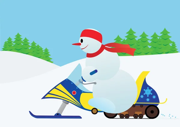 Schneemann auf einem Motorschlitten — Stockfoto