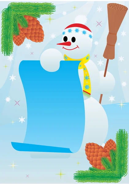 Snowman with a poster — Stock Photo, Image