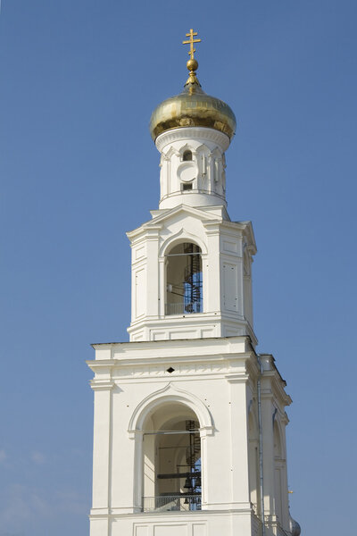 Bell tower of Russian Orthodox Church, St.George monastery, Novgorod the Great, Russia