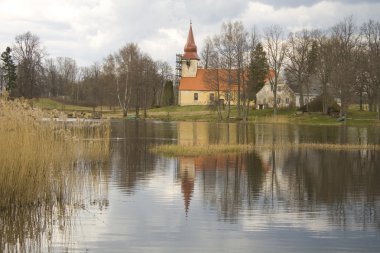 Church on the lake clipart