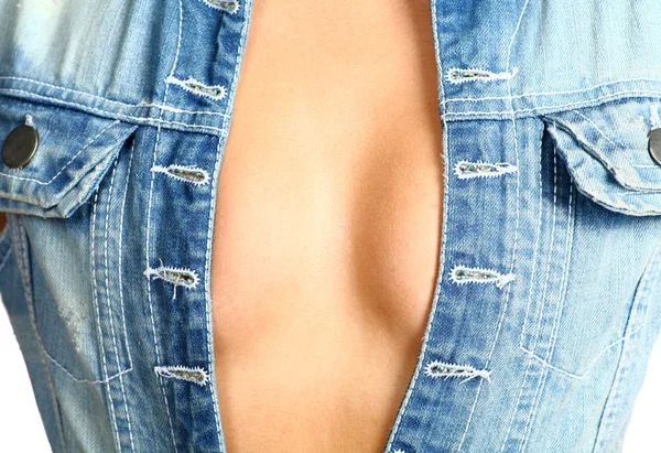 Prsa, sexy dívky v jeansové zboží — Stock fotografie