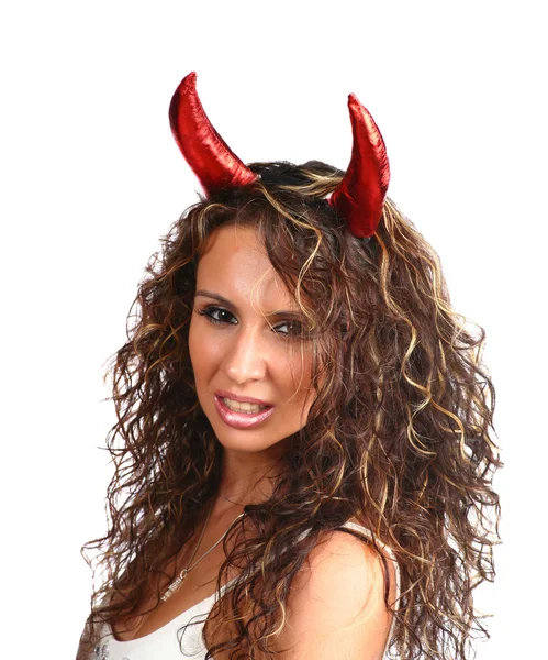 Sexy brunette with horns — Stock Photo, Image