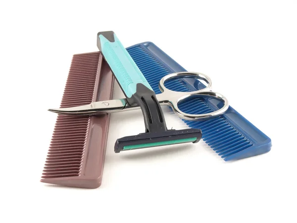 Razor, scissors and combs — Stock Photo, Image