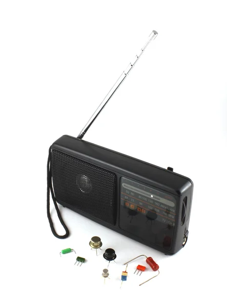 Pocket radio and electronic components — Stock Photo, Image
