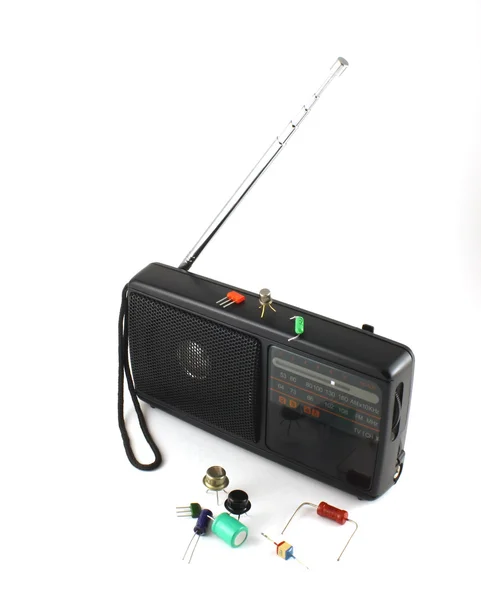 Pocket radio and electronic components — Stock Photo, Image