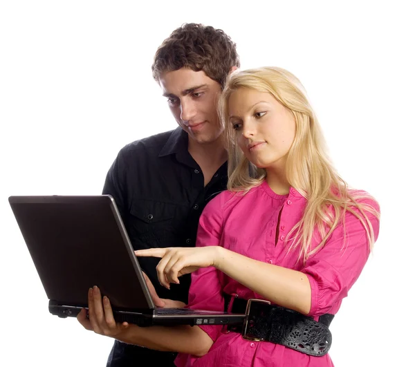 Young businesspeople with laptop — Stock Photo, Image