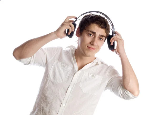 Młody człowiek ze słuchawkami — Zdjęcie stockowe