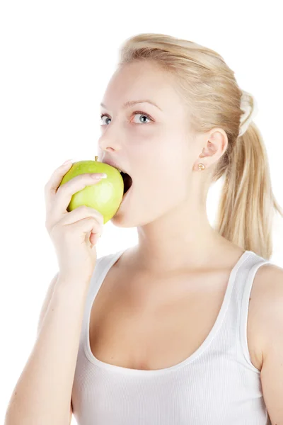 Young blonde with apple — Stock Photo, Image