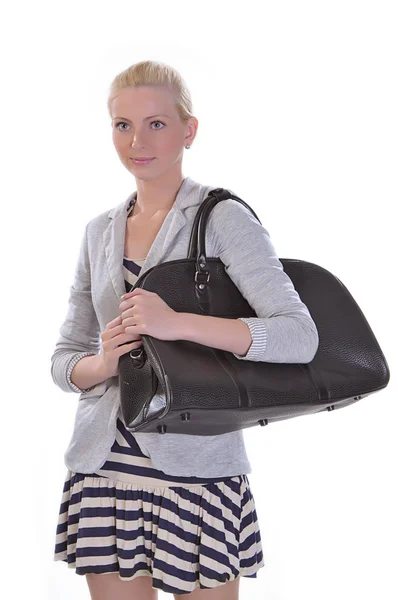 Young adult woman with road bag — Stock Photo, Image