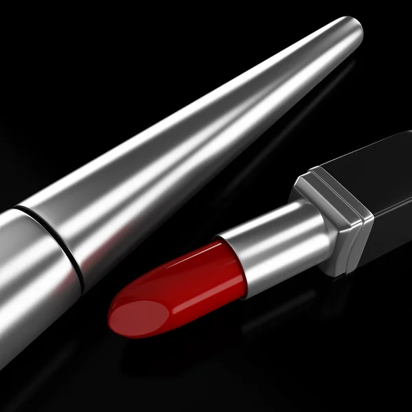 Lipstick and mascara 3D illustration — Stock Photo, Image