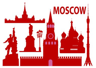 Moscow skyline and simbols