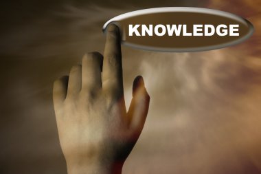 Hand and button with word of KNOWLEDGE clipart