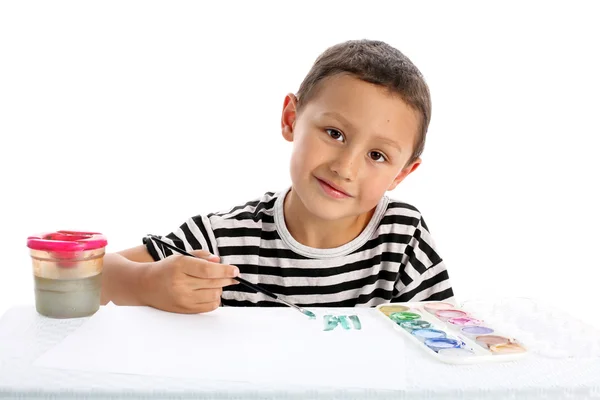 Boy with paint isolated on white — Stock Photo, Image