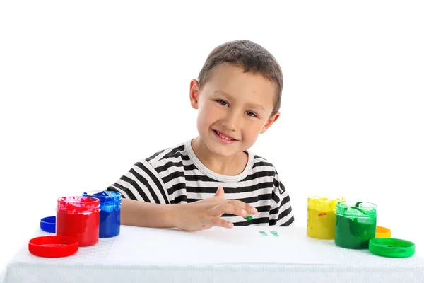Pojke med färg isolerad på vit — Stockfoto