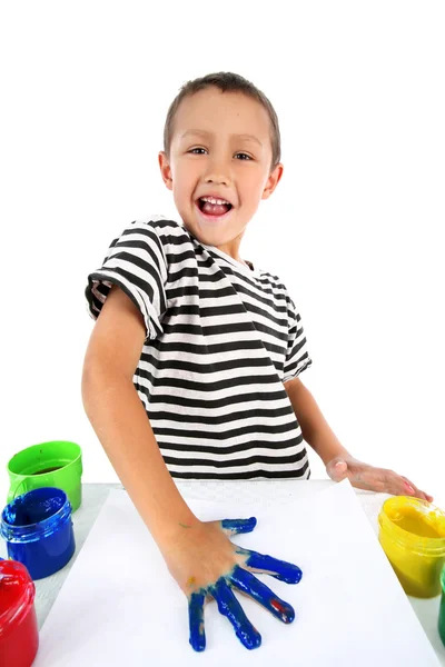 Niño con pintura aislada en blanco —  Fotos de Stock