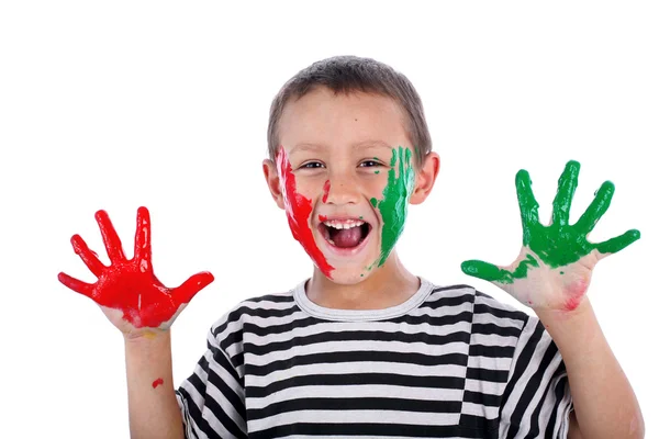 Boy with paint isolated on white — Stock Photo, Image