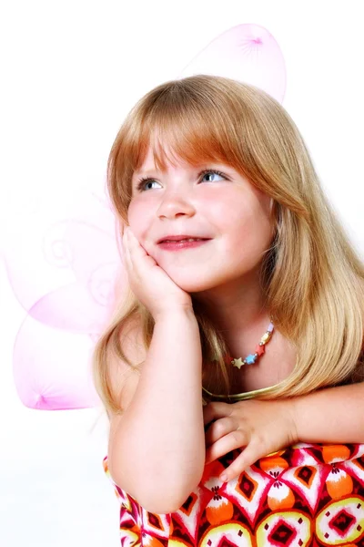 Girl with pink butterfly wings — Stock Photo, Image