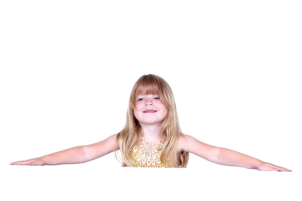 Elleri üzerinde beyaz izole küçük kız — Stok fotoğraf