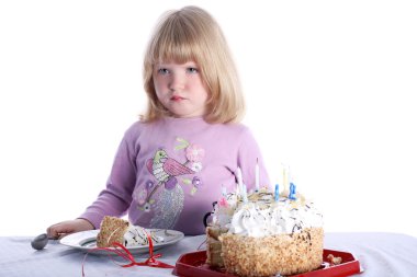 Disaffected girl with birthday cake clipart