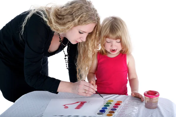 Mom and daughter with paint — Stock Photo, Image