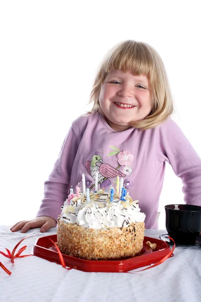 Girl with birthday cake — Stock Photo, Image