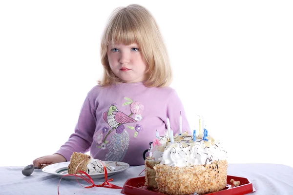Disaffected girl with birthday cake — Stock Photo, Image