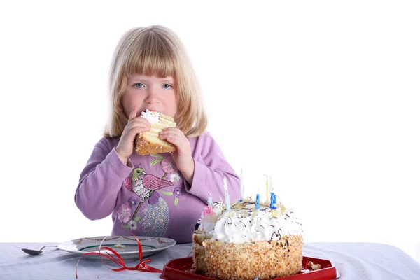 Girl with birthday cake — Stock Photo, Image