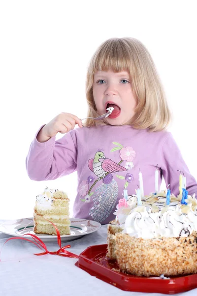 Girl with birthday cake — Stock Photo, Image
