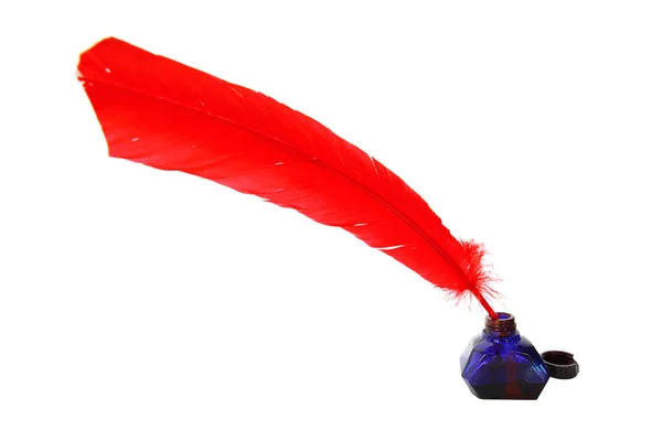 Antyczny czerwony pióro i Kałamarz — Zdjęcie stockowe