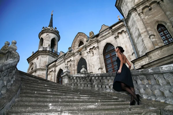 stock image Brunette beside old castle