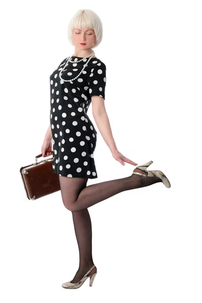 Mujer con maleta retro — Foto de Stock