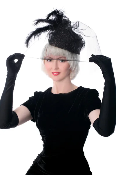 Mujer encantadora en estilo retro en sombrero — Foto de Stock