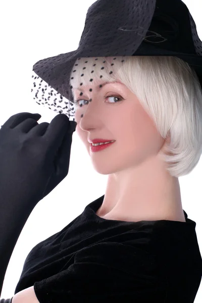 모자 베일에 숨어있는 아름 다운 여자 — 스톡 사진
