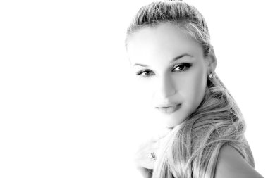 Black and white portrait of young beautiful girl