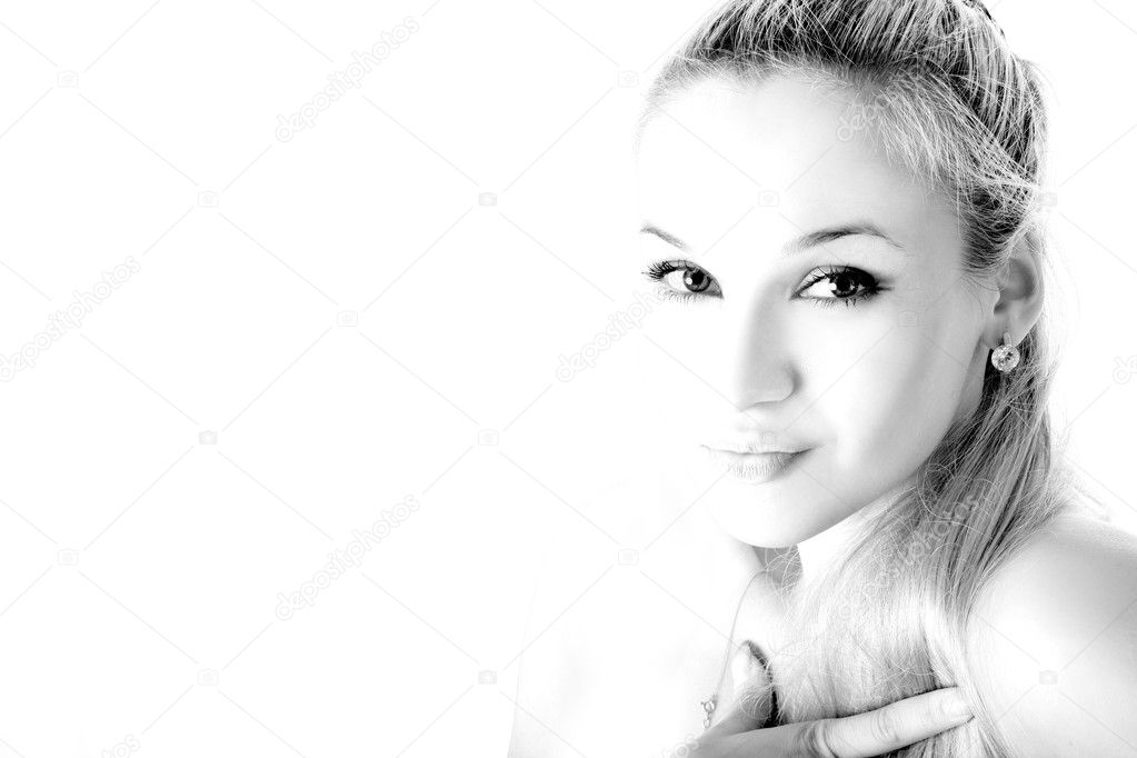 Black and white portrait of young beautiful girl