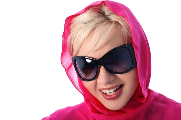 Blondin i halsduk med glasögon — Stockfoto