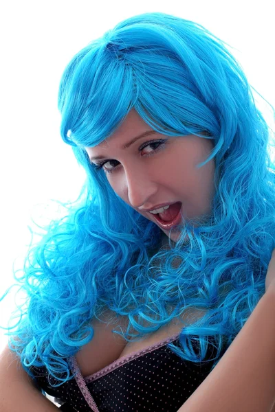 Blå hår flicka — Stockfoto