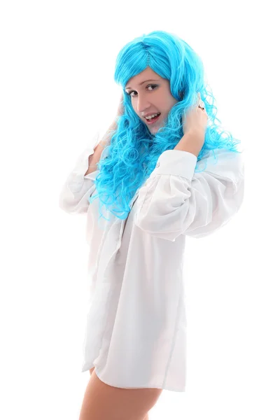 파란 머리 소녀 — 스톡 사진