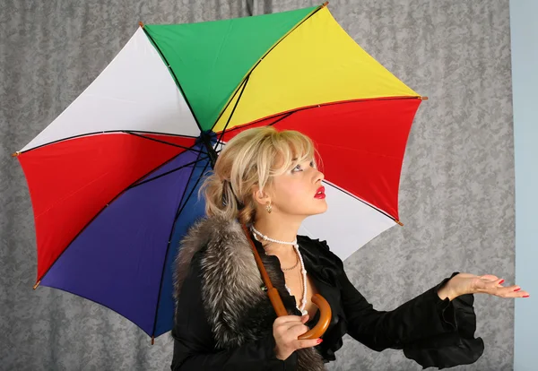 Woman in vintage style with umbrella — Stock Photo, Image