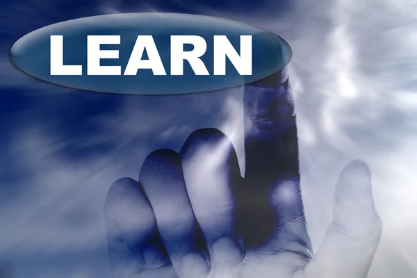 Мбаппе и кнопка со словом LEARN — стоковое фото