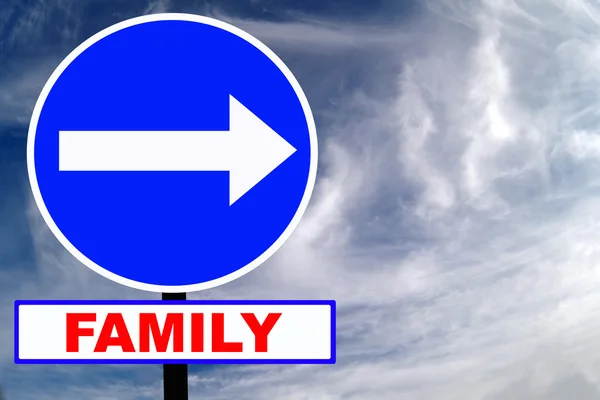 Family Road Sign with dramatic clouds and sky — Stock Photo, Image