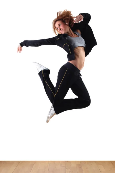 Jumping woman modern ballet dancer — Stock Photo, Image